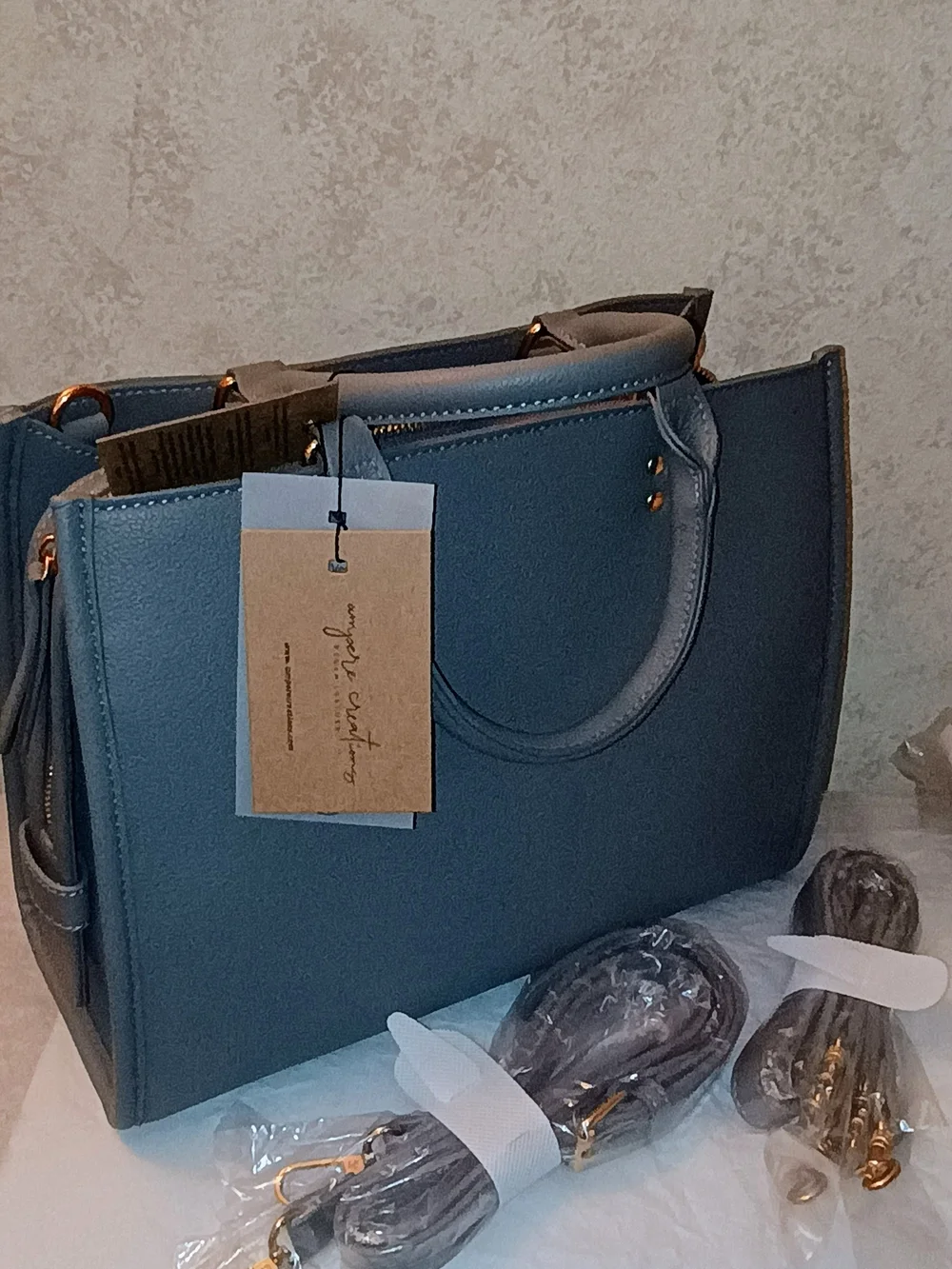 NWT Ampere Creations Structured  Satchel Tote in Slate Gray 🩶 Factory Packing